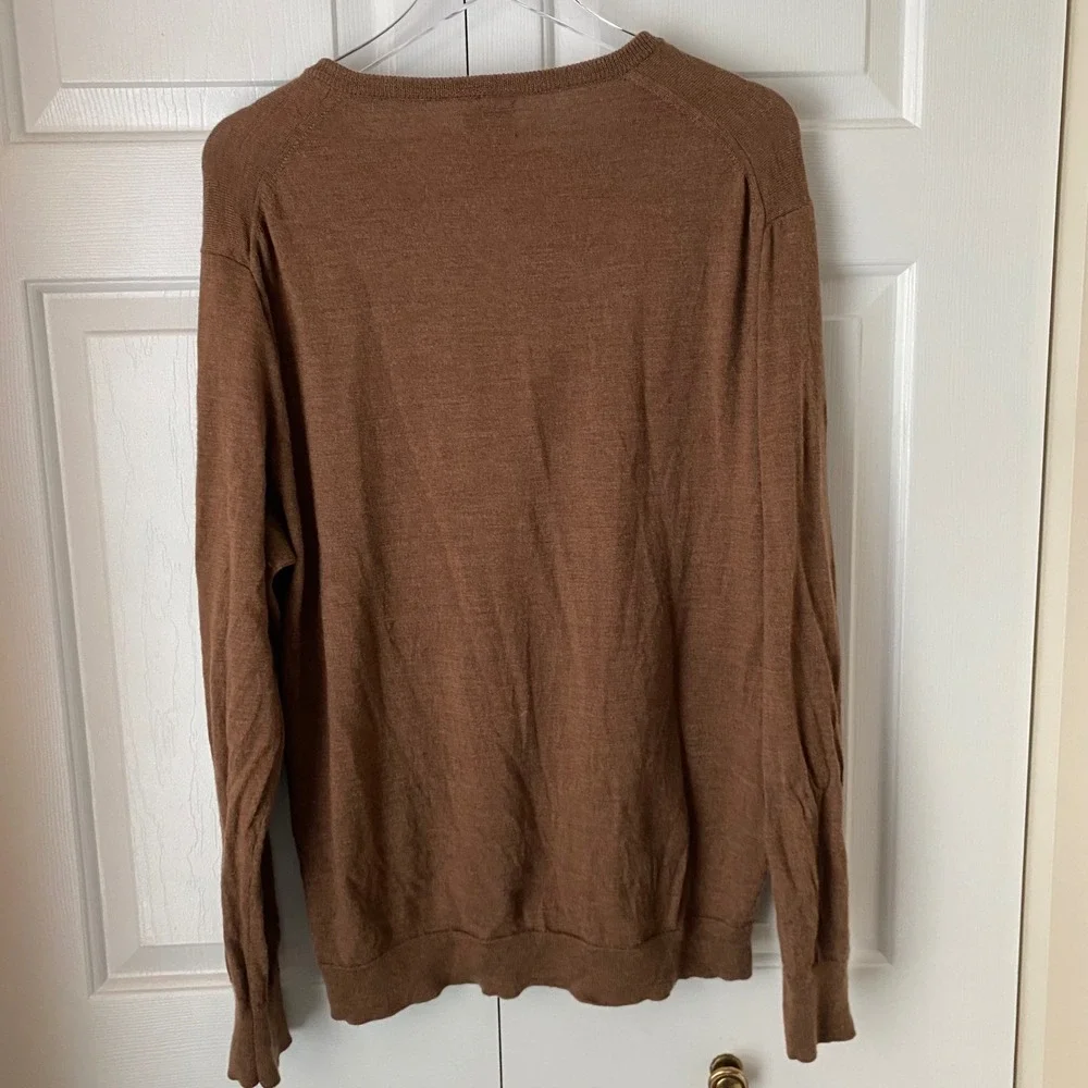 J Crew Mens Merino Wool V Neck Long Sleeve Sweater Brown XL Casual‎ Preppy Cozy